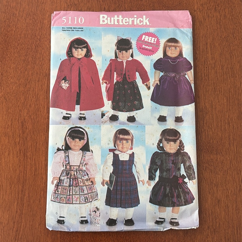 Butterick 5110 18" Doll Clothes Sewing Pattern - NEW, Uncut Pattern